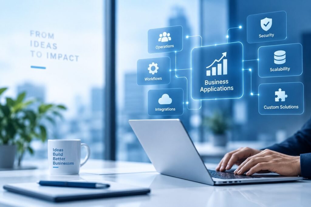 Business application solutions with connected workflows, integrations, security, and scalability